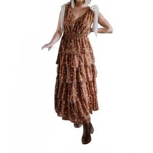 NEW IN FEBRUARY women's hallie floral tiered maxi dress in caramel/cream